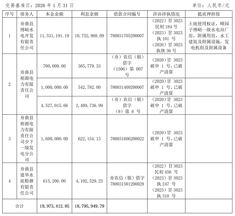 拉斯维加斯网站关于舟曲县博峪水电开发有限责任公司等4户债权项目营销及处置公告_02.jpg